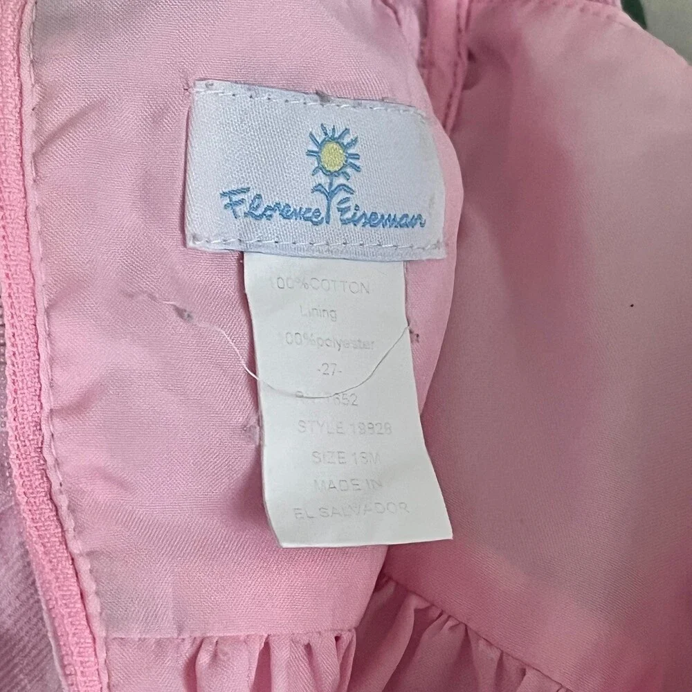 Florence Eiseman Pink Corduroy Dress Baby Girl 18M Floral Applique Spring Church
